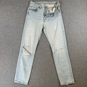 Levis 501 Original Fit Jeans Womens 27 Distressed Light Wash Blue Denim Pants